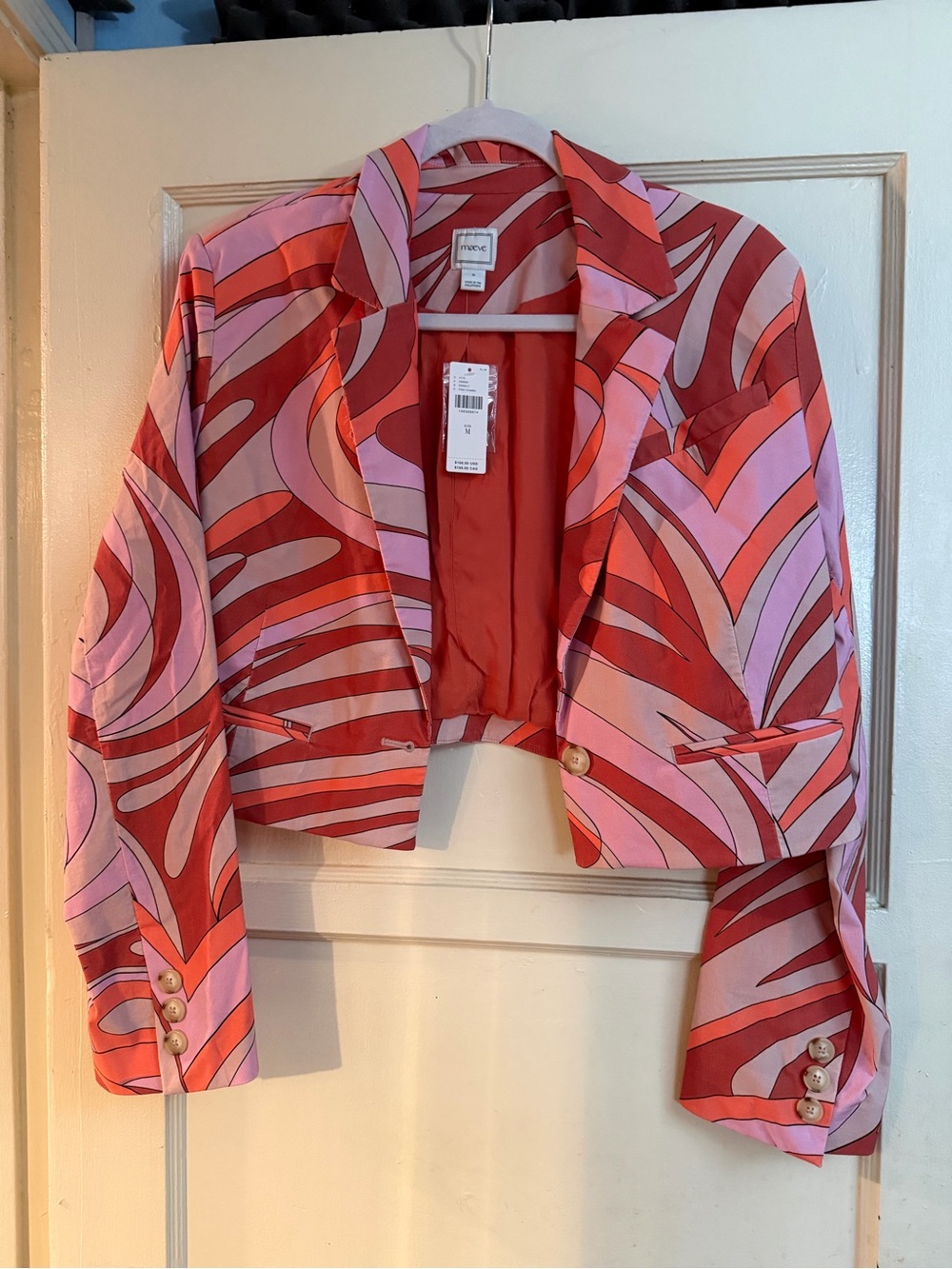 NWT Maeve Cropped BlazerPink and Red Abstract Anthropologie